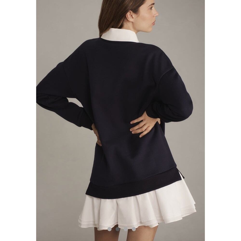 English Factory Anthropologie Womens Small Collared Shift Mini Dress Navy White - Picture 2 of 8